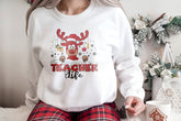 Reindeer Christmas Teacher Life Jumper, Christmas Sweatshirt, Christmas Gift for Teacher, Christmas Hoodie - Craftellery